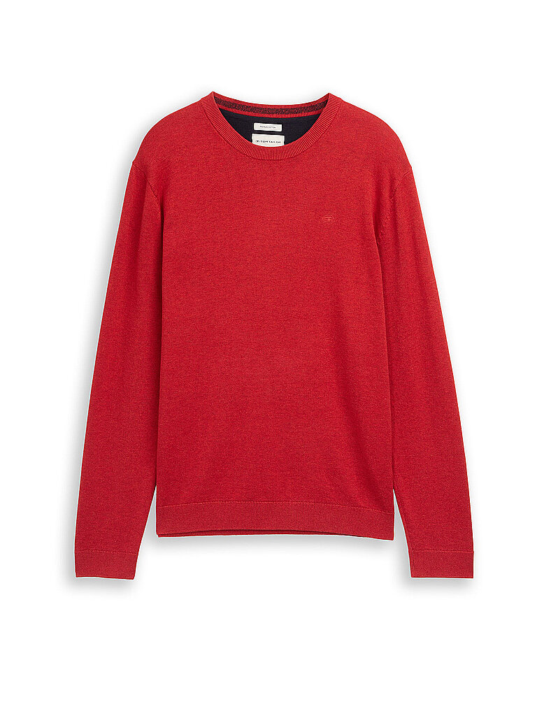 Rundhalspullover TOM TAILOR, Herren, Gr. 3XL, salsa rot non, solid, Strick, Obermaterial: 100% Baumwolle, unifarben, regular fit hüftbedeckend, Rundhals, Bündchen, Pullover Rundhalspullover, mit Logostickerei